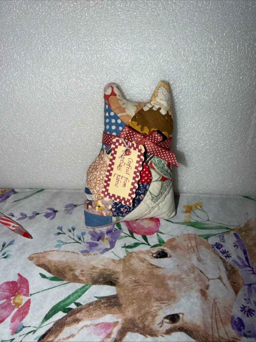 VTG Handmade Patchwork Fabric Cat Doll - Multi Color